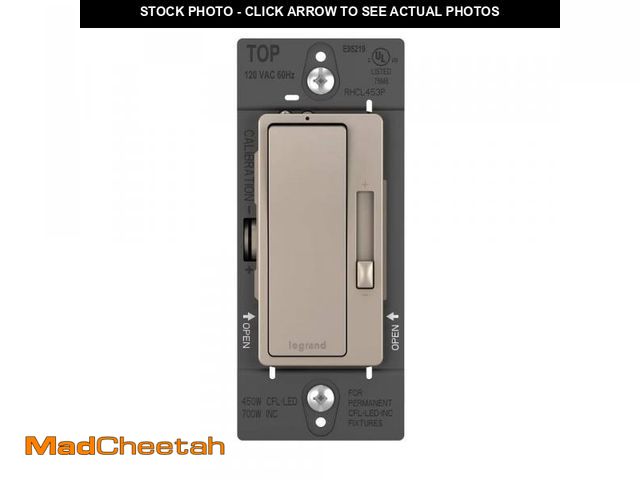 Lot 74-12413051 - Legrand radiant 450W Rocker Dimmer for LED/CFL/Halogen/Incandescent Bulbs, 3-Way/1-Pole, Nickel - UN...