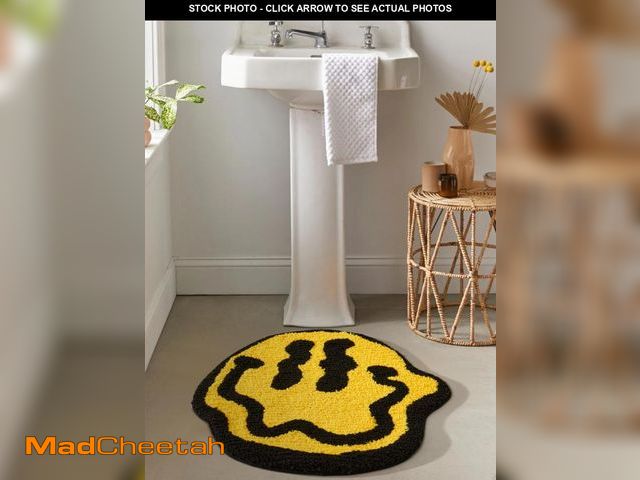 Lot 74-12306238 - Estmy Trippy Happy Face 2ft Round Bathroom Rugs Yellow/Black Non Slip Rubber Backed Washable, Groovy...