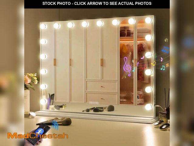Lot 74-14288103 - Fenchilin 32"x23" Vanity Mirror with Lights Bluetooth Tabletop Wall Mount Metal White - UNUSED