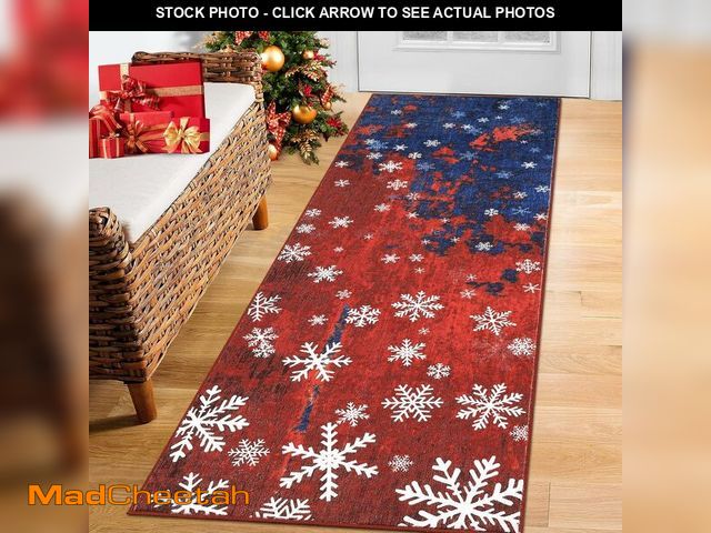 Lot 74-13041381 - GlowSol Washable Christmas Rug 2x8 Runner Rug Hallway Rug Xmas Holiday Decor Carpet Snowflake Non Sl...