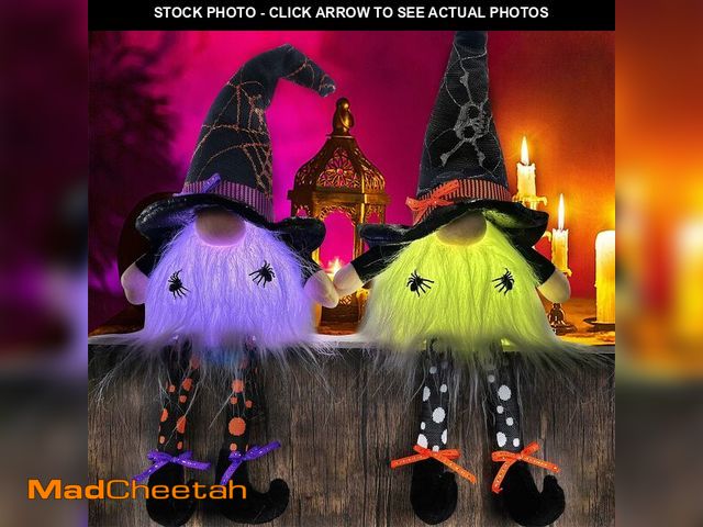 Lot 74-12973871 - Juegoal 2 Pack Halloween Tabletop Decorations, 17" Lighted Plush Gnomes with Dangling Legs, Light Up...