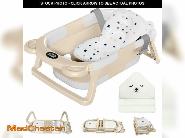 Lot 74-14299945 - MoreFeel Collapsible Baby Bathtub for Newborn with Thermometer &amp; 1 Hooded Towel &amp; 1 Soft Flo...