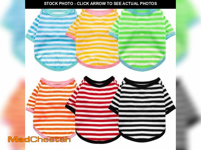 Lot 74-13950092 - Geyoga 6 Pieces Dog T-Shirt Striped Cotton Breathable Spring Summer Pet Apparel Colorful Soft Puppy ...