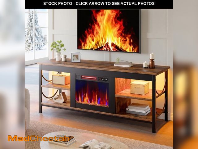 Lot 74-12466073 - Pinmoco Electric Fireplace TV Stand for TVs up to 65", LED Entertainment Center with Open Storage Sh...