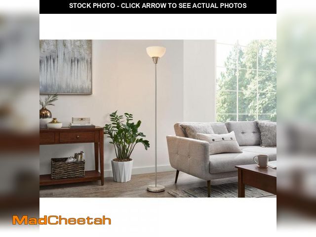 Lot 74-12491961 - Hampton Bay 70 in. Brushed Nickel 1-Light Torchiere Floor Lamp with Plastic Shade - UNUSED