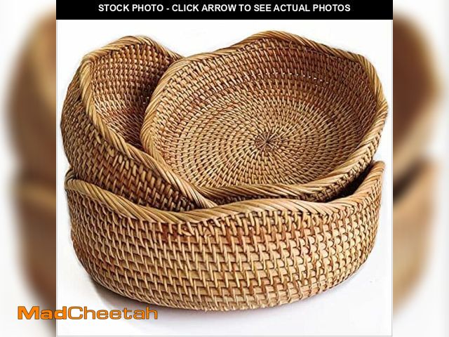 Lot 74-14274407 - YANGQIHOME Rattan Bread Basket, Round Fruit Baskets, Wicker Storage Bowls, Natural Woven Serving Bas...