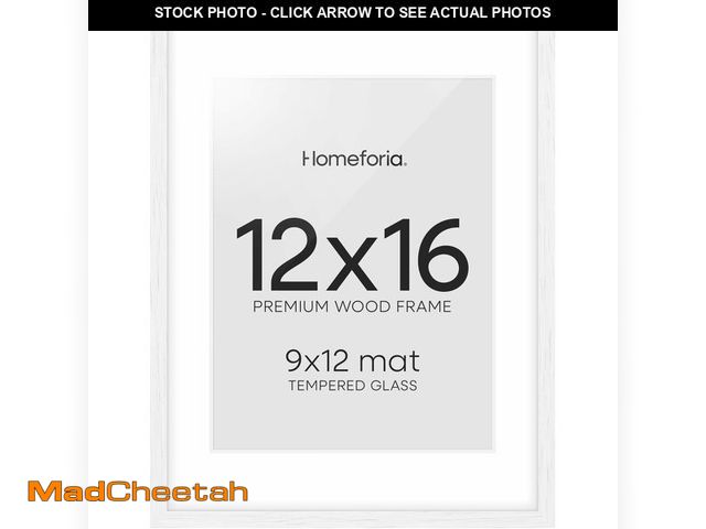 Lot 74-12712904 - Homeforia 12x16 White Picture Frame, High End Oak 12x16 Wood Poster Frames with Mat 9x12 Print, 12 x...