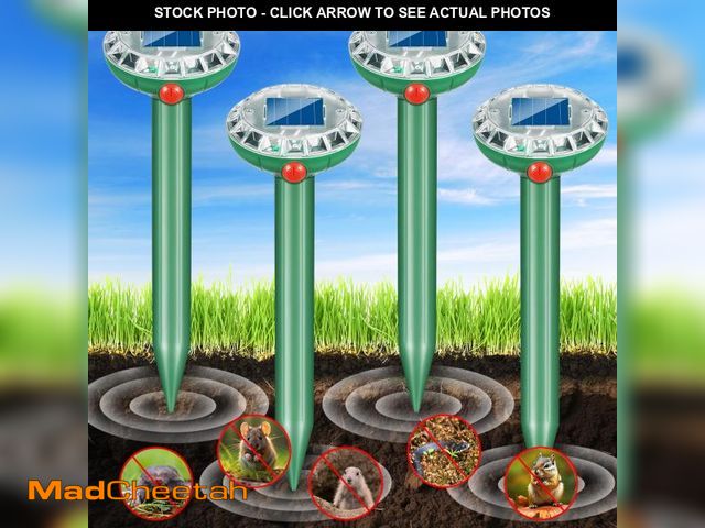 Lot 74-12314581 - Upgraded Solar Powered Mole Repellent for Lawns, 4 Pack Ultrasonic Gopher Repellent Sonic Mole Deter...