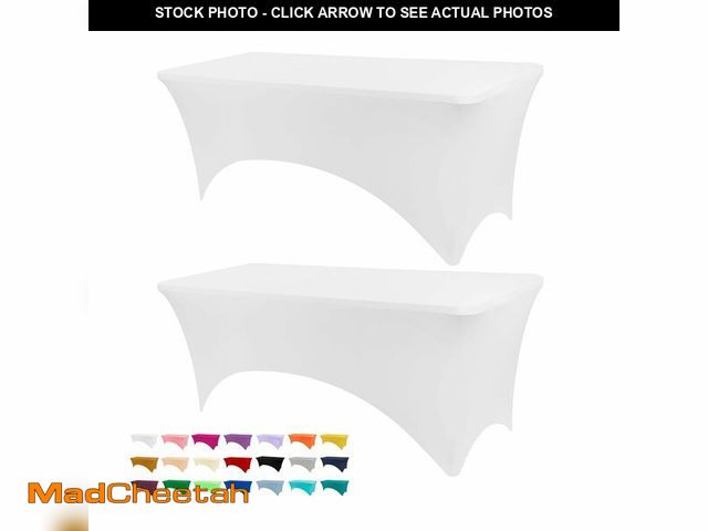 Lot 74-13622424 - BDDC Table Covers for 6 Foot Tables, 2 Pack White Washable and Wrinkle Resistant Stretch Tablecloths...