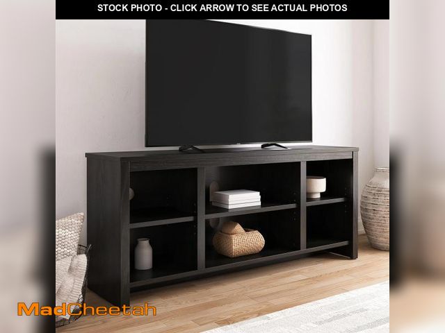 Lot 74-12427635 - (MISSING HARDWARE,SOME DAMAGE) Mainstays 1995952W Parsons TV Stand for TVs up to 50", Black Oak Fini...