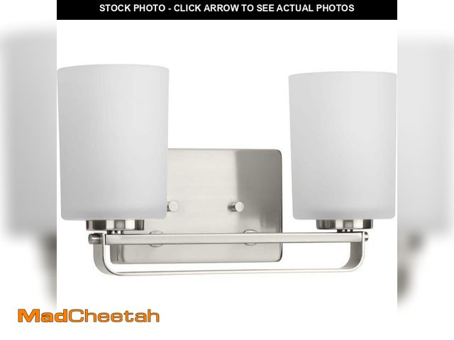 Lot 74-14223344 - Progress Lighting League Collection 2-Light Brushed Nickel Etched Glass Modern Farmhouse Bath Vanity...