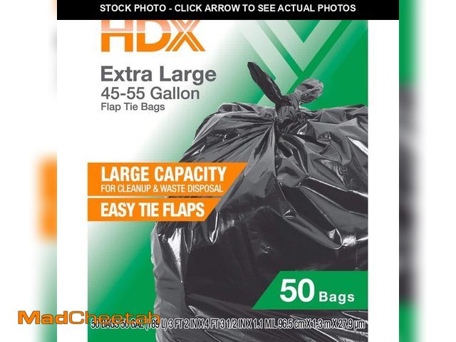 Lot 74-12516896 - HDX 50 Gallon Black Extra Large Trash Bags with 20% PCR (50-Count) - UNUSED