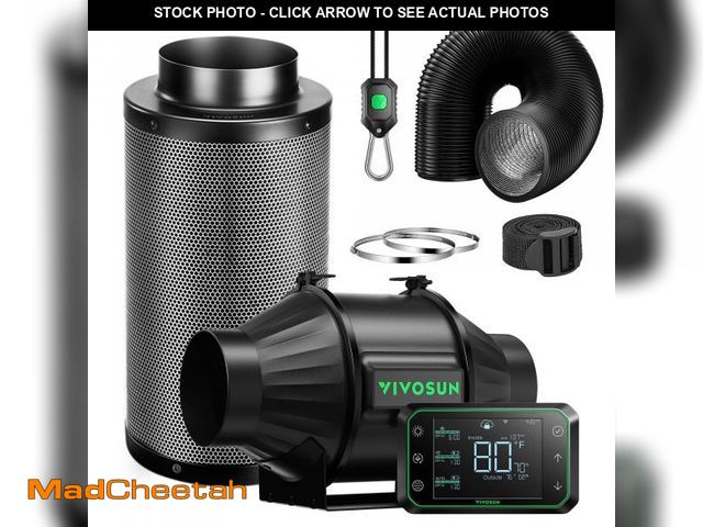 Lot 74-12336294 - VIVOSUN Smart Air Filtration PRO T4 Kit 4", AeroZesh T4 Inline Duct Fan w/GrowHub E42A Temp. Humidit...