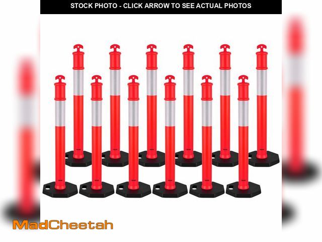 Lot 74-13790073 - (MISSING BASES) VEVOR 12 Pack Traffic Delineator Posts, 45 inches Traffic Safety Cones with Weighted...