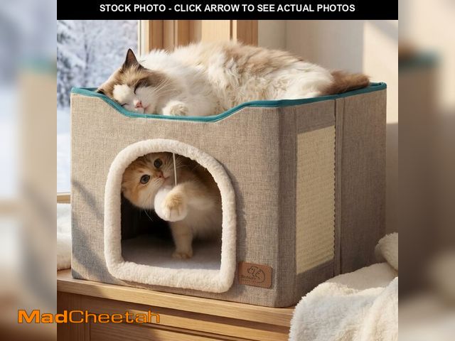 Lot 74-13566773 - Bedsure Cat Beds for Indoor Cats - Large Cat Cave for Pet Cat House with Fluffy Ball Hanging and Scr...