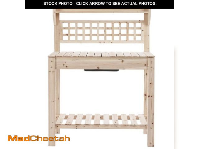 Lot 74-14362079 - *MISSING SHELF* Outsunny 39 in. Wooden Garden Potting Bench Work Table with Hidden Storage, Sliding ...