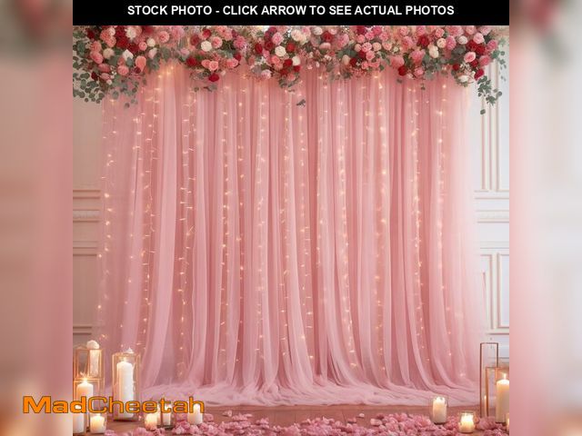 Lot 74-14143191 - 10x10ft Dusty Rose Tulle Backdrop Curtain with Lights String for Parites, Sheer Photo Backdrop Drape...