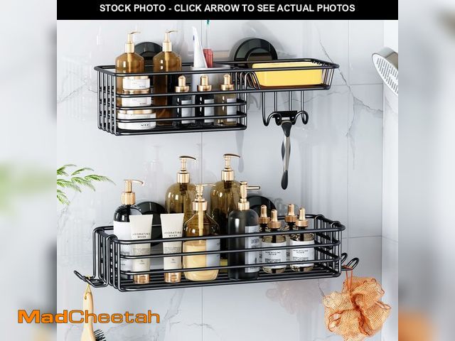 Lot 74-13545236 - LEVERLOC Shower Caddy Suction Cup, 2 Pack suction shower shelf with Hooks &amp; Soap holder, NO-Dril...