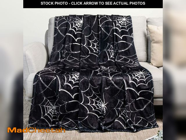 Lot 74-12701230 - Gothic Spider Web Blanket - Halloween Themed Throw for Goth Room Decor, Black Horror Blanket, Soft F...