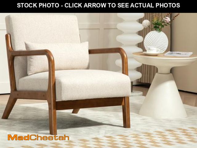 Lot 74-12533604 - Mainstays Wood Arm Accent Chair, Beige - USED