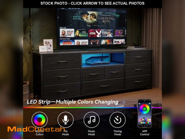 Lot 74-14604633 - Satifur 9-Drawer Fabric Dresser? with LED, Wide Storage Cabinet &amp; TV Stand for Bedroom or living...