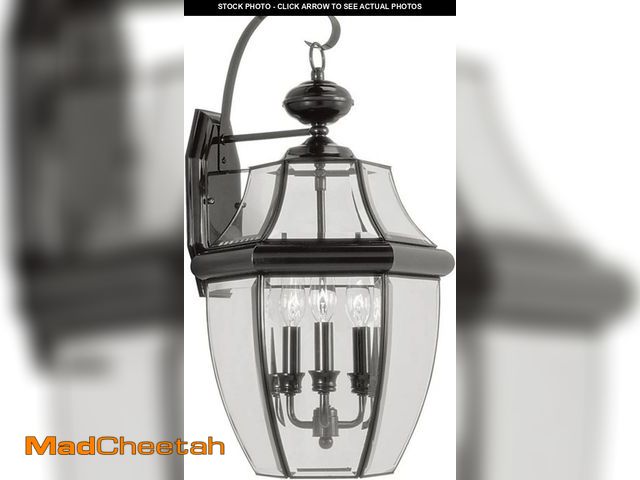 Lot 74-12137823 - Livex Lighting 2351-04 Monterey 3 Light Outdoor Black Finish Solid Brass Wall Lantern with Clear Bev...