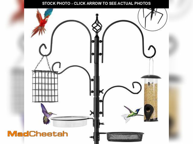 Lot 74-14324611 - 4-Hook Bird Feeding Station Bird Feeding Station Kit 92in Steel Tall Bird Feeder Poles with Bird Bat...