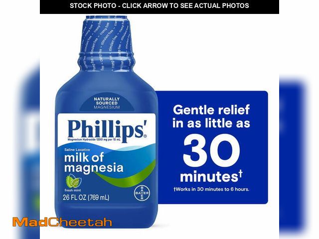 Lot 74-14081585 - Phillips' Milk of Magnesia Liquid Laxative, Fresh Mint Flavor, 26 fl oz (Best By 07/2027) - UNUSED