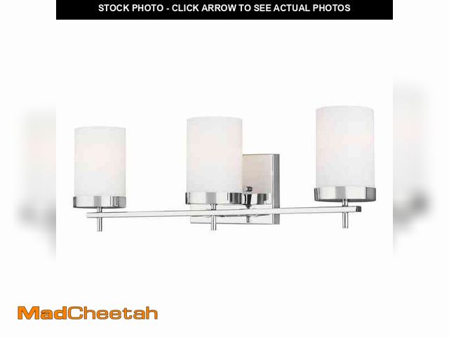 Lot 74-12920889 - Generation Lighting Zire 24 in. W 3-Light Chrome Bathroom Vanity Light with Etched White Glass Shade...
