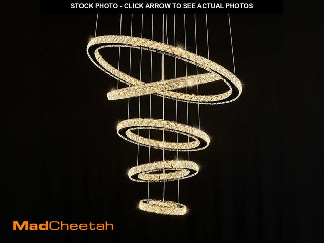 Lot 74-13710159 - Modern Crystal Chandeliers for High Ceilings, 5 Rings Modern Led Chandelier Light Fixture 3 Colors A...