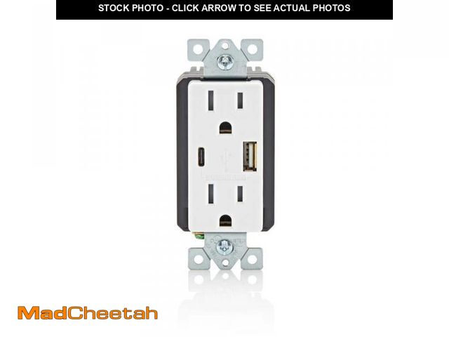 Lot 74-12093212 - Leviton Decora White 15 Amp Tamper Resistant Duplex Outlet with USB Charger Type A/C 3.6 Amp 18-Watt...