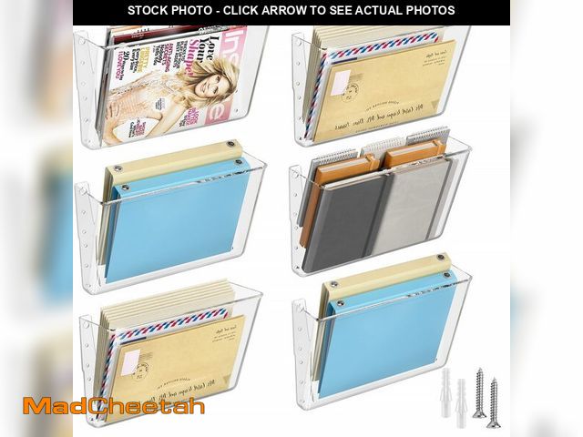Lot 74-12456320 - MaxGear Acrylic Wall File Organizer 6 Pockets Hanging Paper Holder Clear Wall Bins for School, Offic...