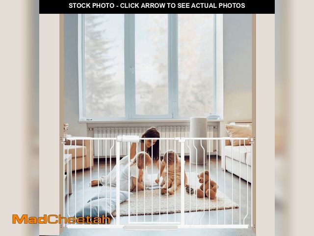 Lot 74-13818145 - FURDEAR 56.9-65.9" Extra Wide Baby Safety Gate Walk Thru White Metal Gate - UNUSED