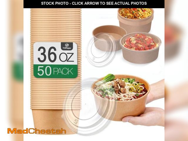 Lot 74-12052743 - TOPtoper 36Oz 50Pcs Large Paper Bowls with Lids, Disposable Soup Serving Bowls Bulk Party Supplies f...