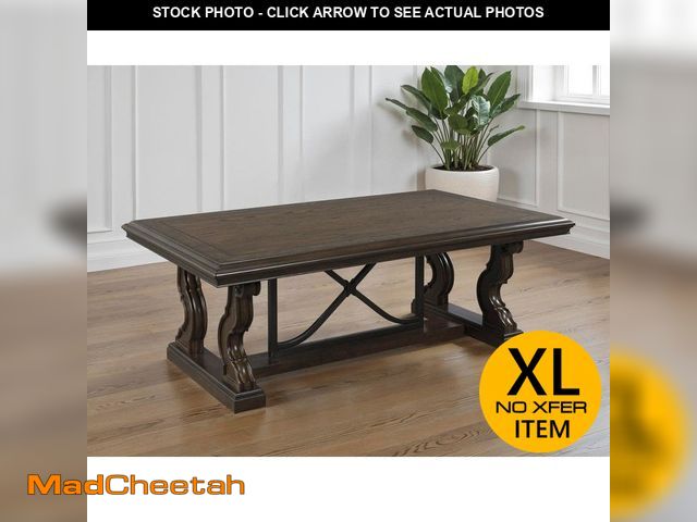 Lot 74-13270753 - Signature DESIGN BY ASHLEY Maylee 56 in. Brown Rectangle MDF Coffee Table with Trestle Base - UNUSED