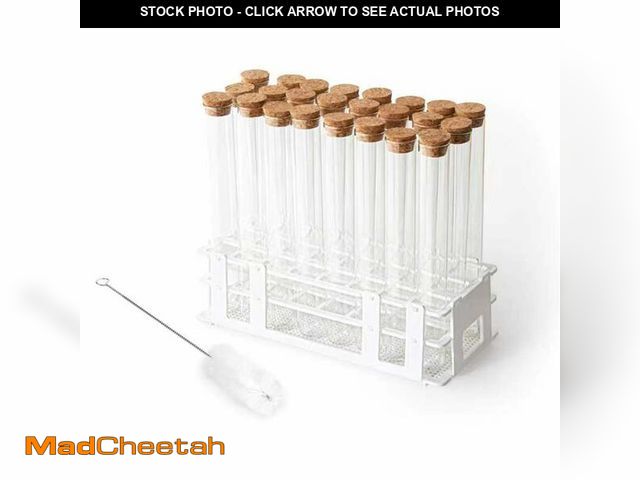 Lot 74-13712788 - BKMAMLAB Glass Test Tube Set 24pcs 80ml Glass Test Tubes 25 x 200mm with Cork Stoppers and 1pcs 24 H...