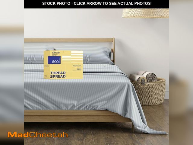 Lot 74-12460074 - THREAD SPREAD Luxury Egyptian Cotton Queen Stripe Sheet Set, 600 Thread Count Extra Long Staple 4 PC...