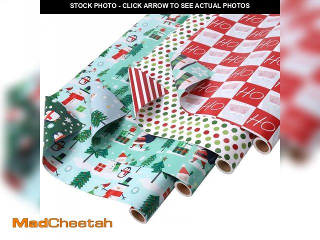 Lot 74-12317224 - LaRibbons Reversible Christmas Wrapping Paper Set, Winter Friends Snowman/Penguin/Santa Ho Checkerbo...