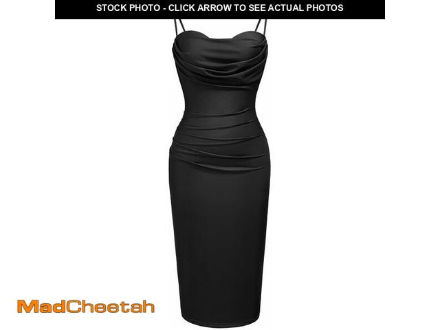 Lot 74-12325243 - CurvySweet Women's Summer Cowl Neck Ruched Bodycon Midi Dress with Spaghetti Straps and Built-in Bra...