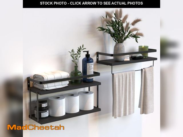 Lot 74-12051870 - RICHER HOUSE 2+1 Tier Wall Mounted Floating Shelves Set of 2, Rustic Wood Wall Shelf with Metal Fram...