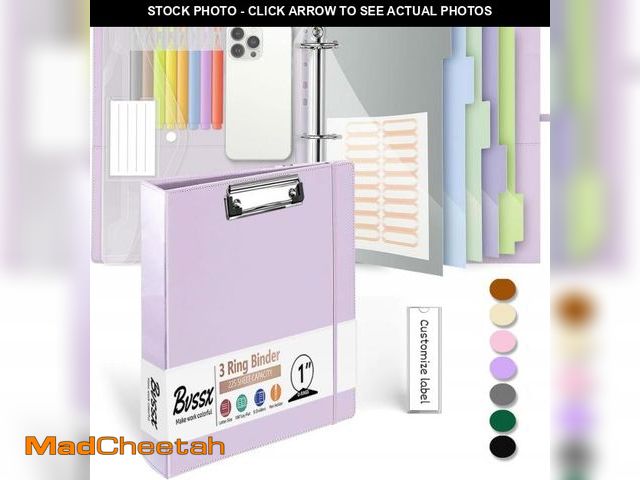 Lot 74-12322652 - 3 Ring Binder, 1 Inch Leather Binders with Clipboards, 5-Tabs Pockets Dividers, 18 Divider Stikers, ...
