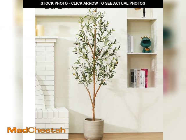 Lot 74-12490141 - 5 ft Artificial Olive Plants with Realistic Leaves and Natural Trunk, Silk Fake Olive Tree in Black ...