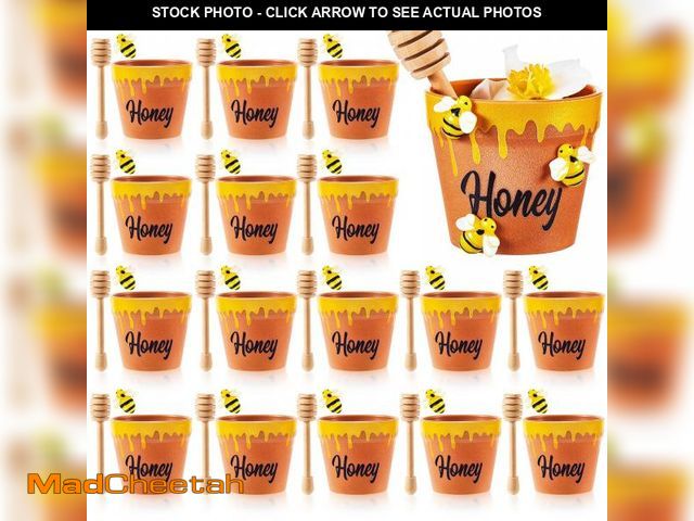 Lot 74-12218304 - meekoo 16 Sets Mini Honey Bee Pots with Wooden Dippers Bee Charms Honey Jars for Honey Party Favors ...