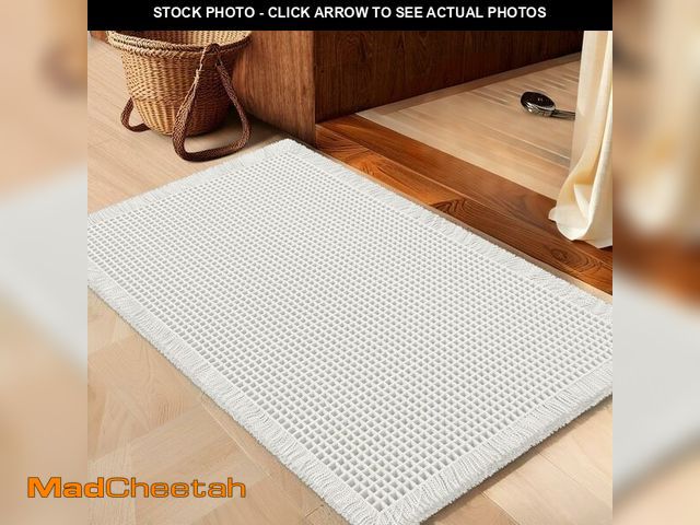 Lot 74-14067352 - IM HOME Waffle Bath Mat White 36"x24", Boho Woven Modern Bath Mat Rugs, Absorbent Non Slip Bathroom ...