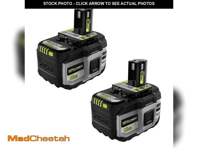 Lot 74-13132544 - RYOBI ONE+ 18V 8.0 Ah Lithium-Ion HIGH PERFORMANCE Battery (2-Pack) - UNUSED