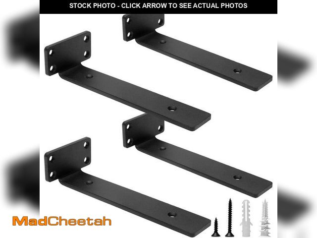 Lot 74-12787654 - Angel Sar 8 in. Heavy Duty Black Metal L Floating Shelf Brackets, Cast Iron Wall Shelving Supports (...