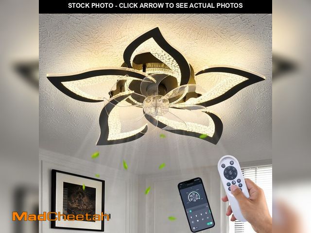 Lot 74-14267940 - haodengshi 27" Black Geometric Ceiling Fan Lights with Remote, 6 Speeds Adjustable Low Profile Flush...