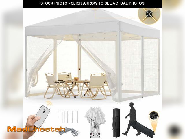 Lot 74-14288114 - Vecukty 10'x10' Pop-Up Canopy Tent with Mesh Sidewalls &amp; LED Lights, Instant Outdoor Shelter, Wh...