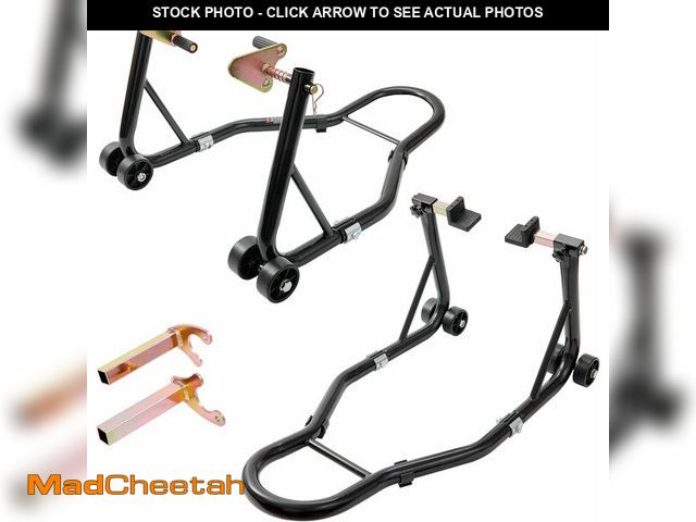 Lot 74-12664774 - VEVOR Motorcycle Stand Lift 850lbs Front Rear Combo Stand Lift Stand Front Wheel Fork Stand Rear U+L...