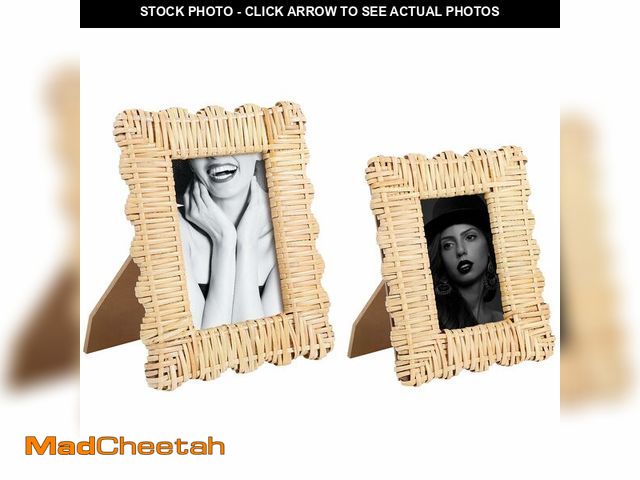 Lot 74-13565129 - 2 Pack Woven Rattan Picture Frame Set,4x6 &amp; 5x7 Scalloped Picture Frame with Stand,Exquisite Han...